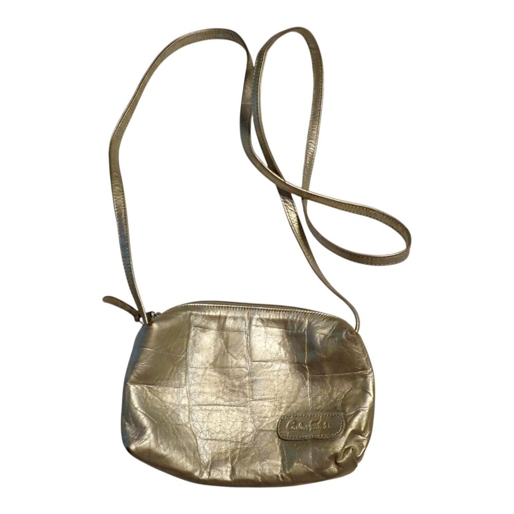 Vintage Carlos Falchi Metallic Gold Leather Crossbody Bag Small Shoulder Purse